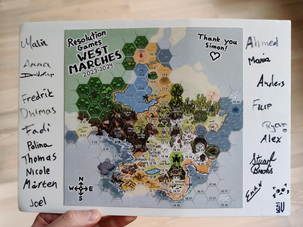 Signed Westmarches Map by the players